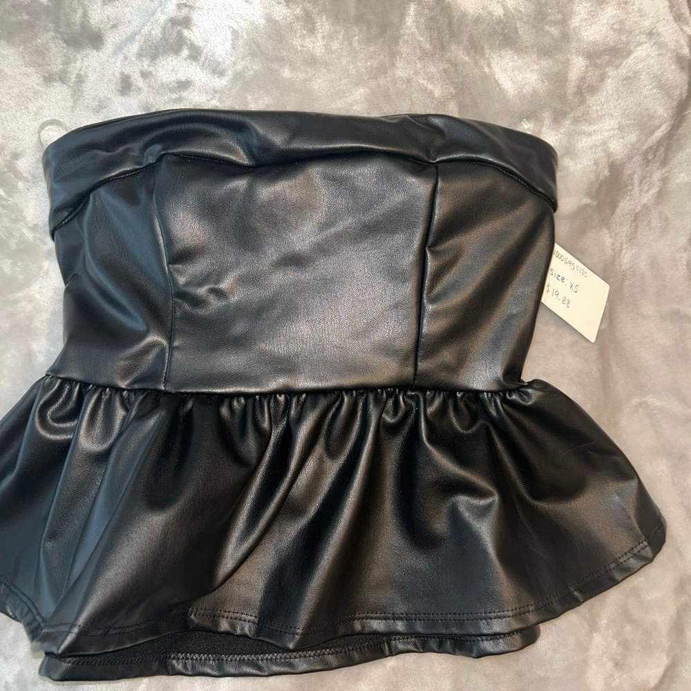 Black faux leather Crop Top